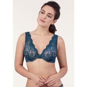 Thirdlove Women 40F 40DDD Green Beige 24/7 Lace Contour Plunge Underwire Bra